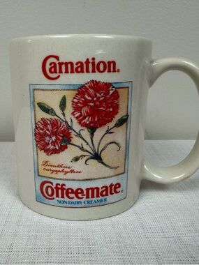 Carnation Coffee-mate Promotional Mug - White with Red Floral Logo 1990’s